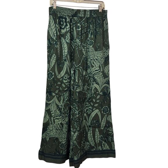 Farm Rio x Anthropologie Floral Jungle Print Wide Leg Satin Pants Green Large - Picture 9 of 15